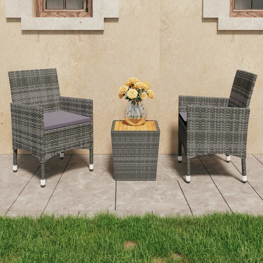 3-Tlg. Bistro-Set Poly Rattan Und Akazienholz
