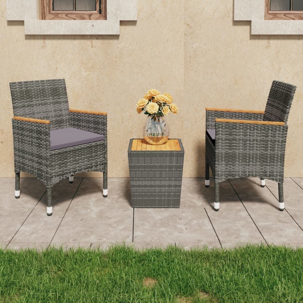 3-Tlg. Bistro-Set Poly Rattan Und Akazienholz