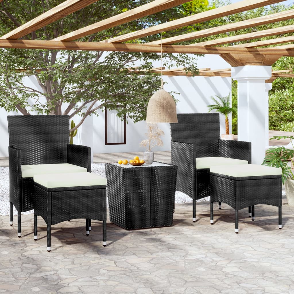 3-Tlg. Bistro-Set Poly Rattan Und Hartglas
