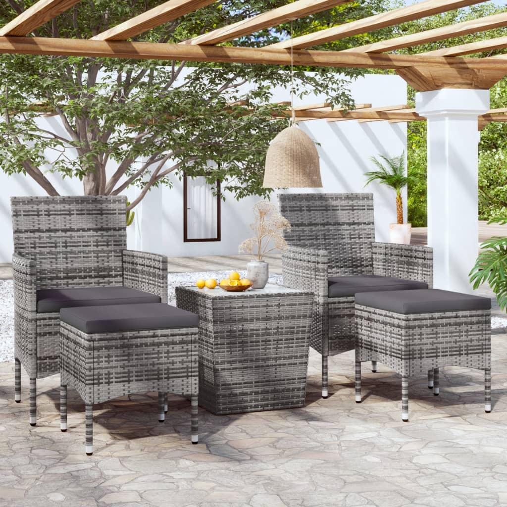 3-Tlg. Bistro-Set Poly Rattan Und Hartglas