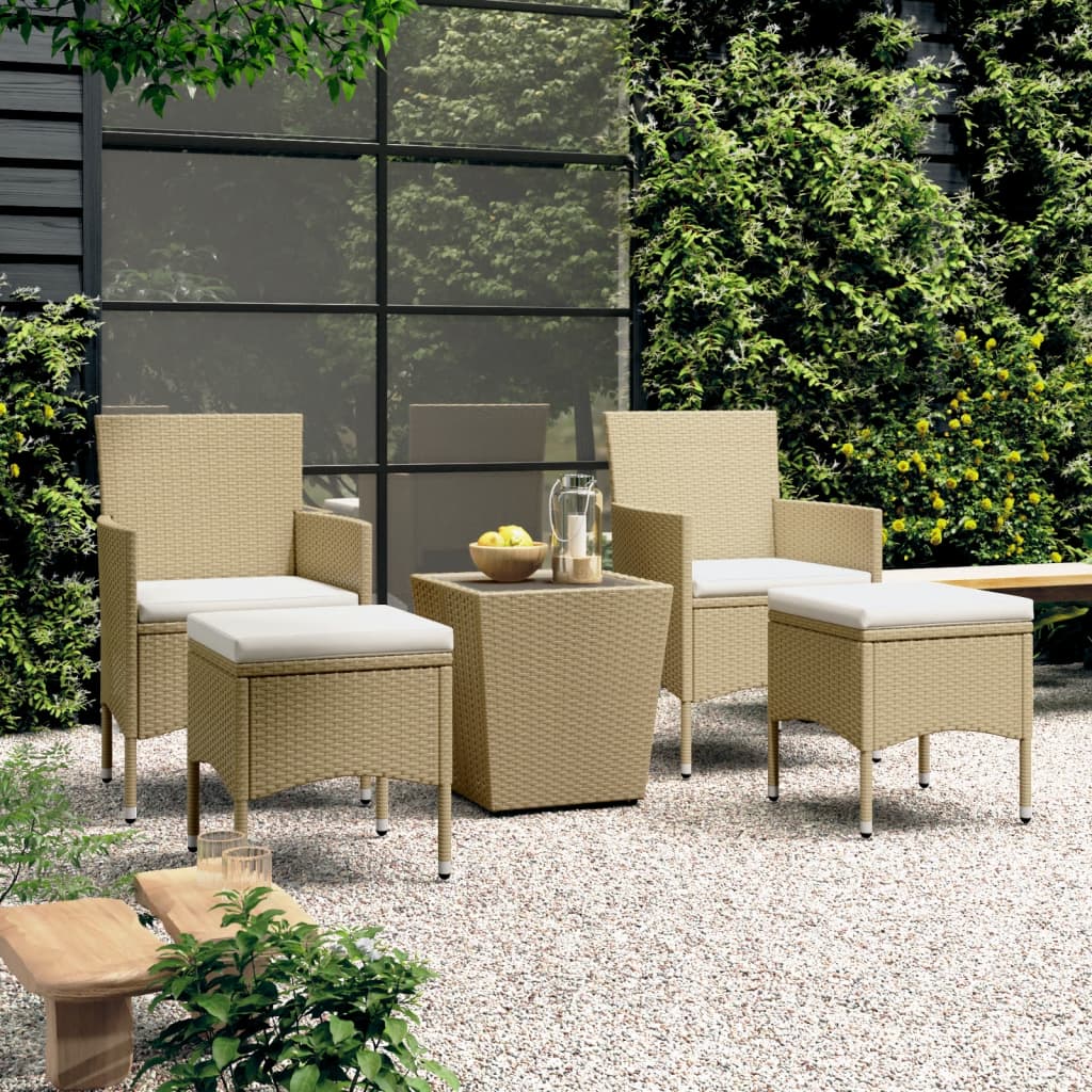 3-Tlg. Bistro-Set Poly Rattan Und Hartglas