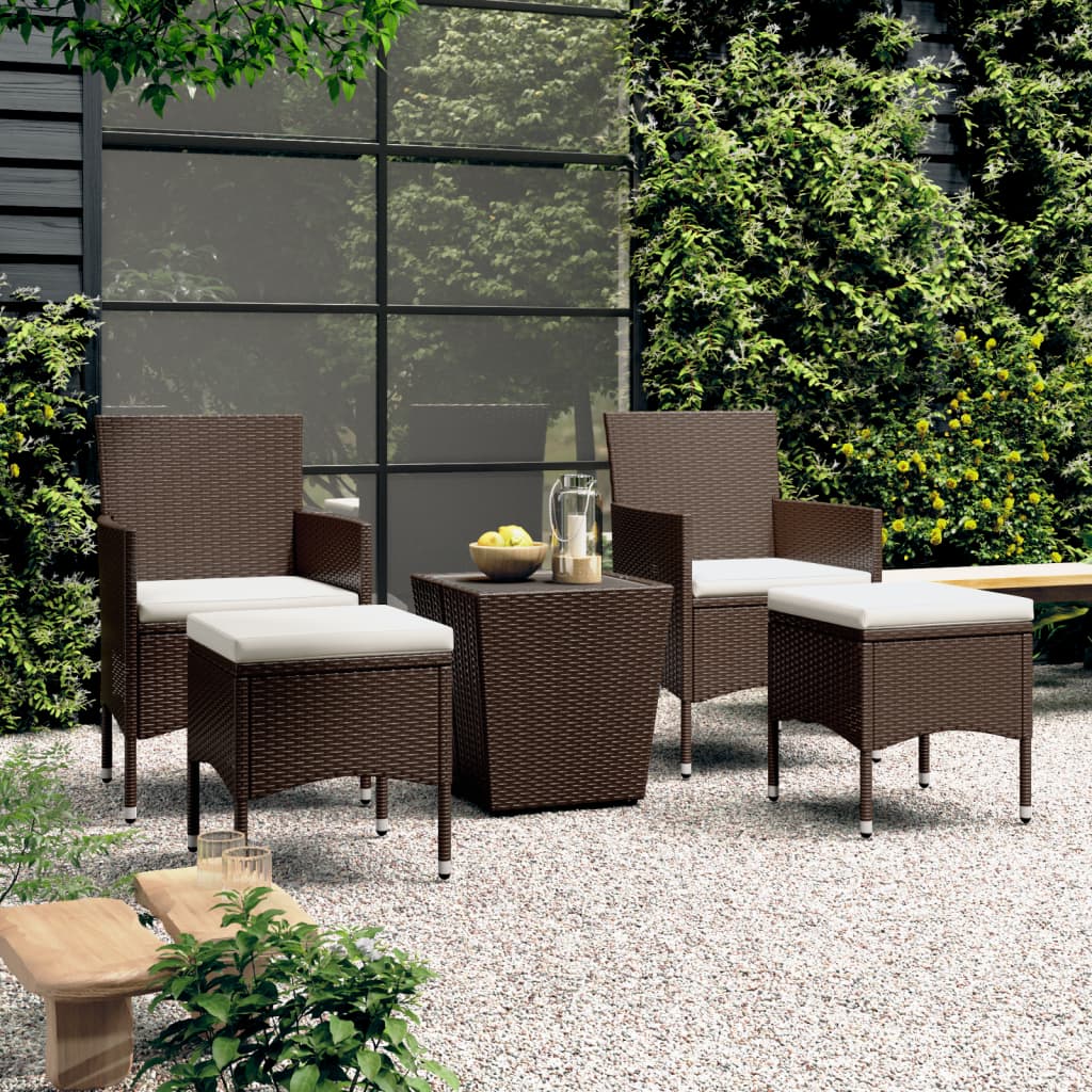 3-Tlg. Bistro-Set Poly Rattan Und Hartglas