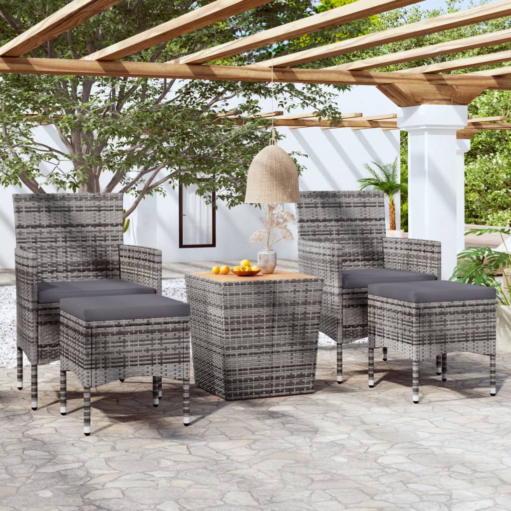 3-Tlg. Bistro-Set Poly Rattan Und Akazienholz