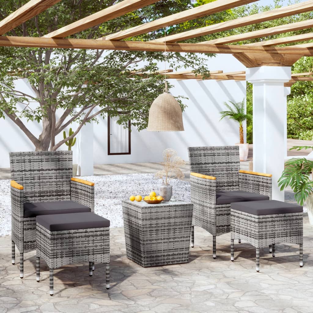 3-Tlg. Bistro-Set Poly Rattan Und Hartglas