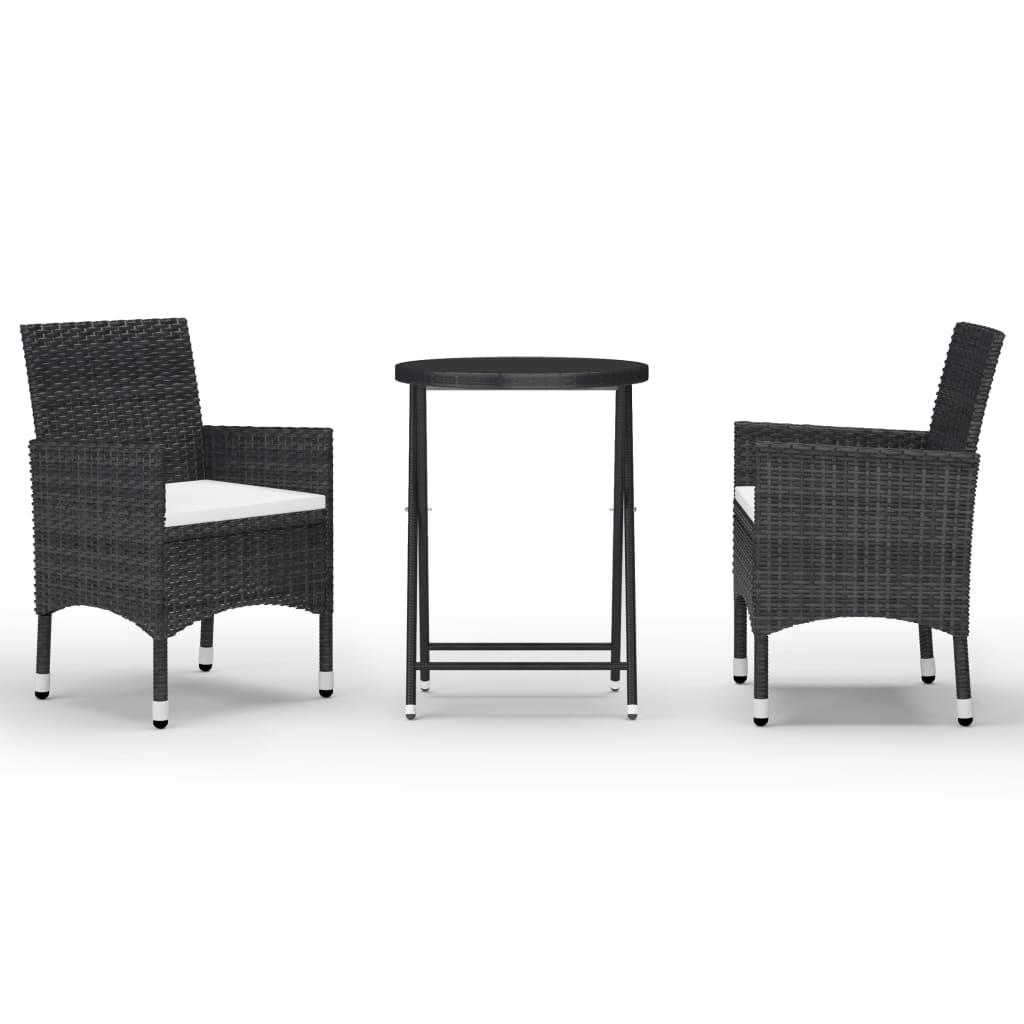 3-Tlg. Bistro-Set Poly Rattan Und Hartglas