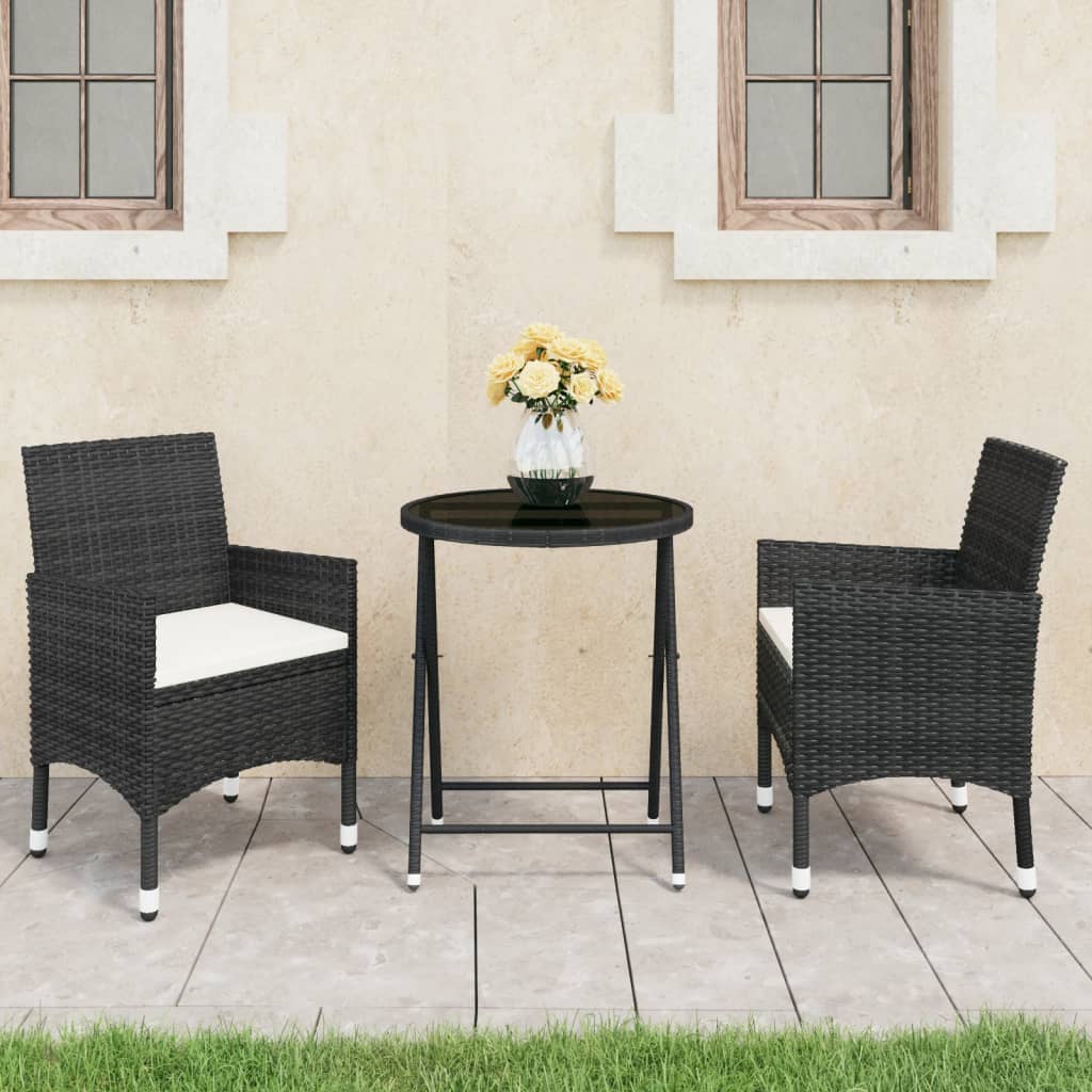 3-Tlg. Bistro-Set Poly Rattan Und Hartglas