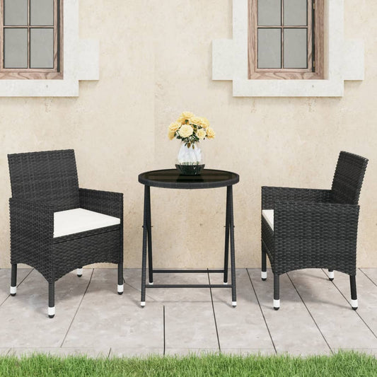 3-Tlg. Bistro-Set Poly Rattan Und Hartglas