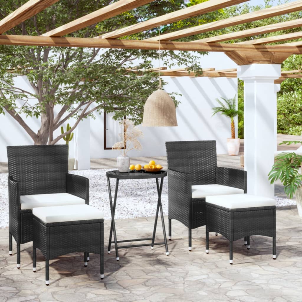 3-Tlg. Bistro-Set Poly Rattan Und Hartglas