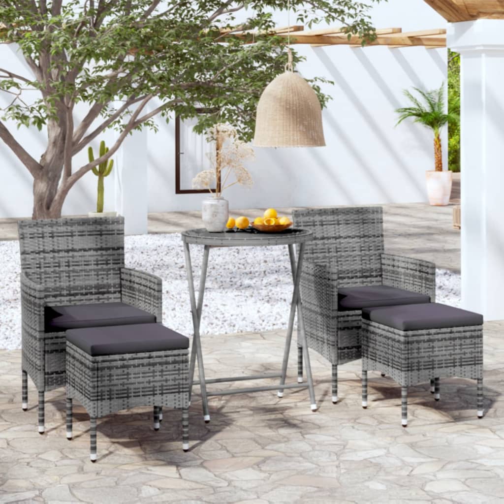 3-Tlg. Bistro-Set Poly Rattan Und Hartglas