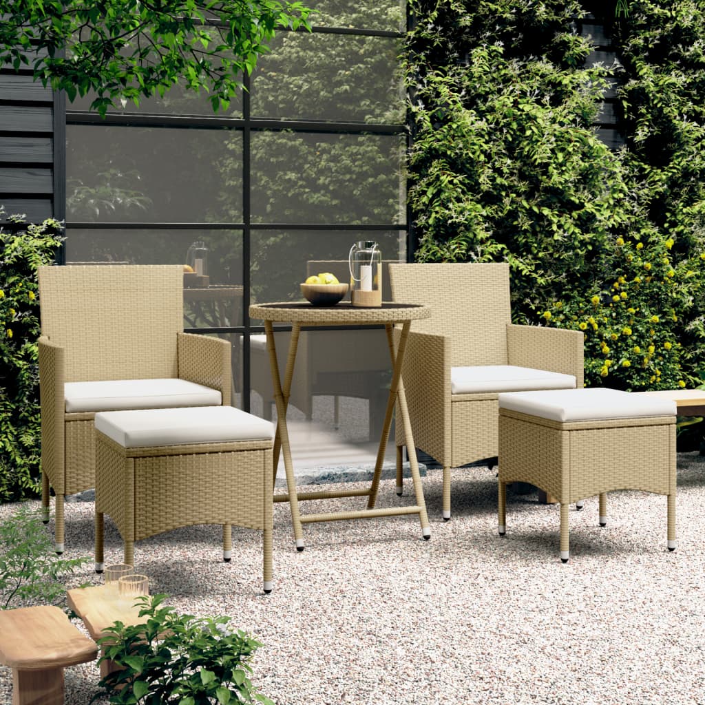 3-Tlg. Bistro-Set Poly Rattan Und Hartglas