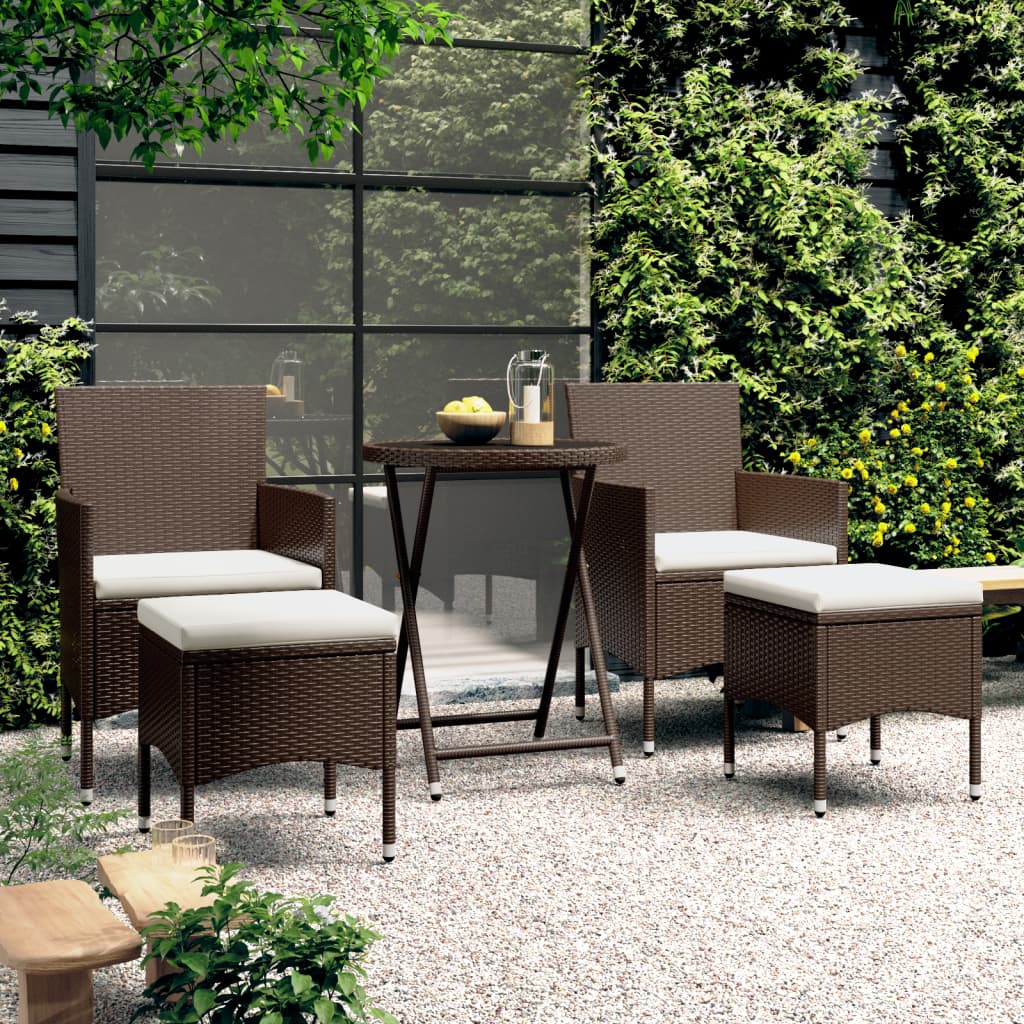 3-Tlg. Bistro-Set Poly Rattan Und Hartglas