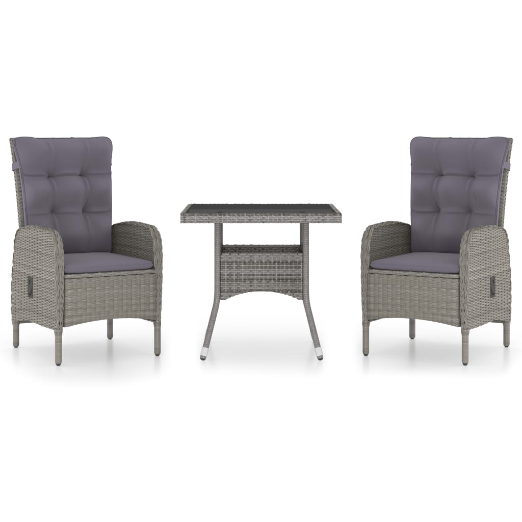 3-Tlg. Garten-Essgruppe Poly Rattan Und Glas