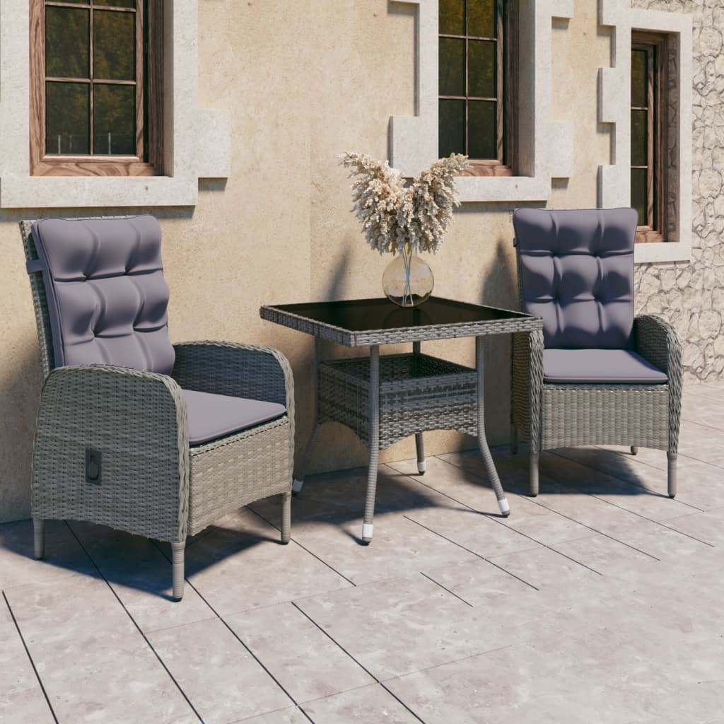 3-Tlg. Garten-Essgruppe Poly Rattan Und Glas