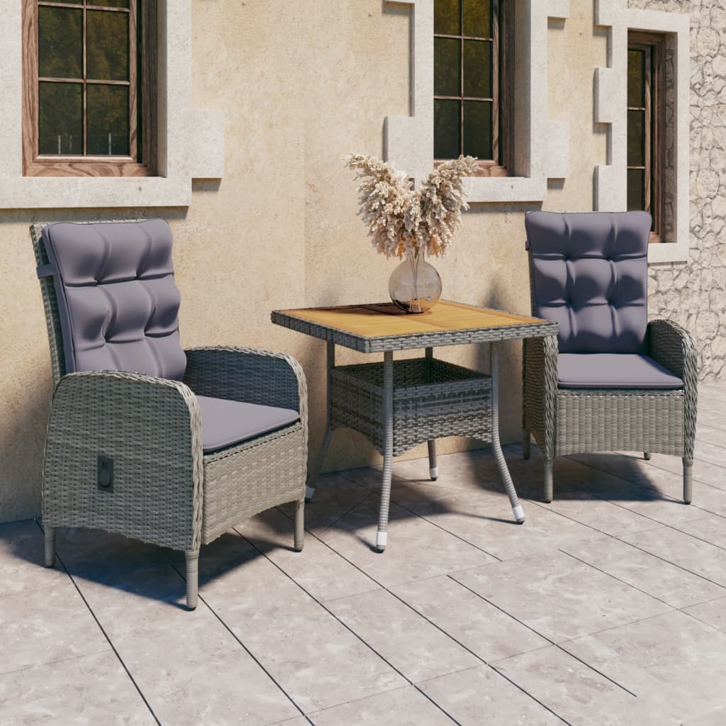 3-Tlg. Garten-Essgruppe Poly Rattan Und Glas