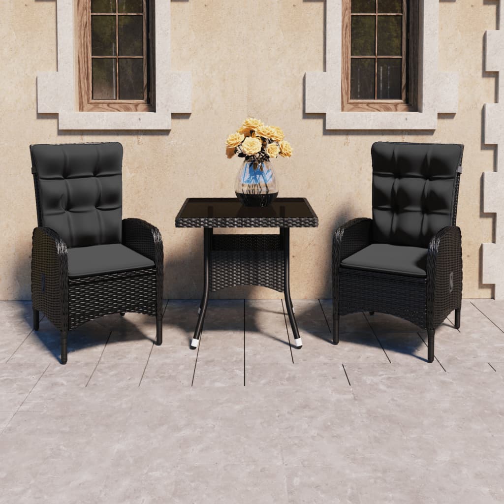 3-Tlg. Garten-Essgruppe Poly Rattan Und Glas