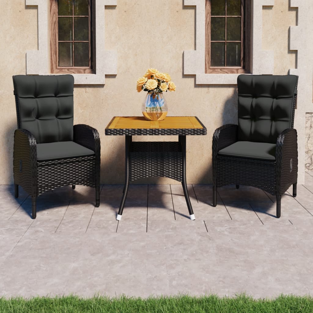 3-Tlg. Garten-Essgruppe Poly Rattan Und Glas