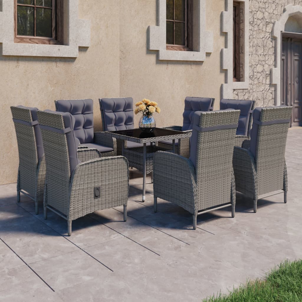 3-Tlg. Garten-Essgruppe Poly Rattan Und Glas