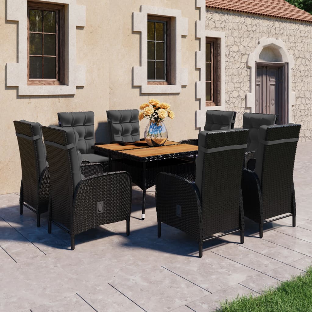 3-Tlg. Garten-Essgruppe Poly Rattan Und Glas