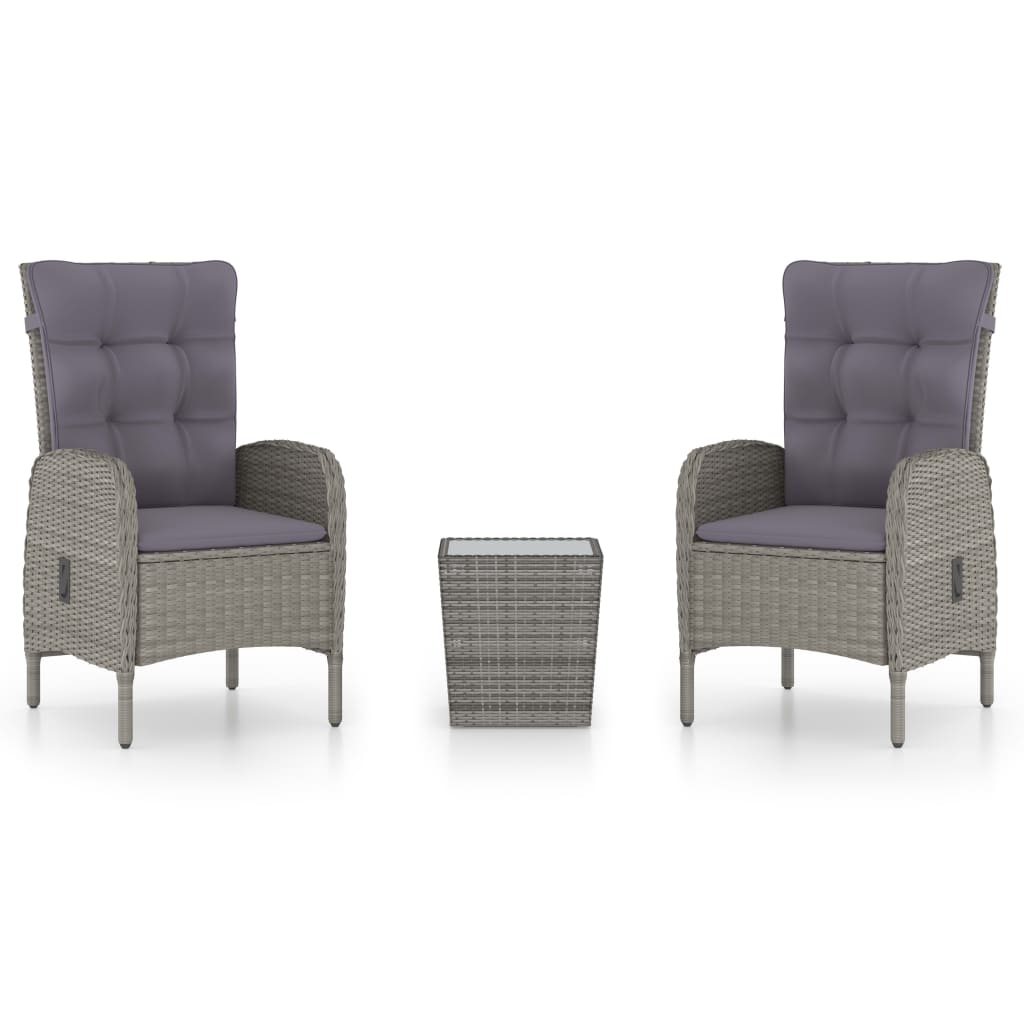 3-Tlg. Bistro-Set Poly Rattan Und Glas