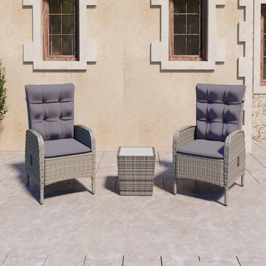 3-Tlg. Bistro-Set Poly Rattan Und Glas