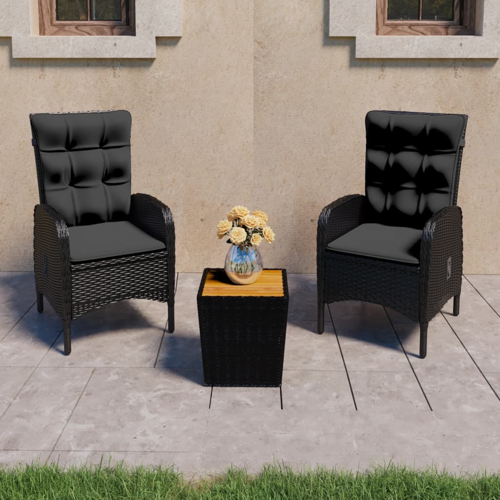 3-Tlg. Bistro-Set Poly Rattan Und Glas