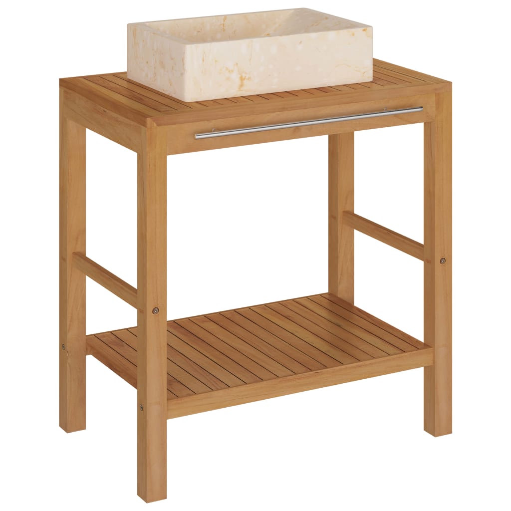 Waschtisch Massivholz Teak Mit Waschbecken Marmor