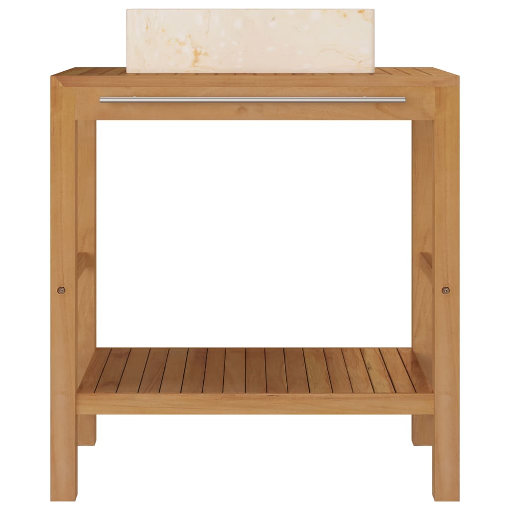 Waschtisch Massivholz Teak Mit Waschbecken Marmor