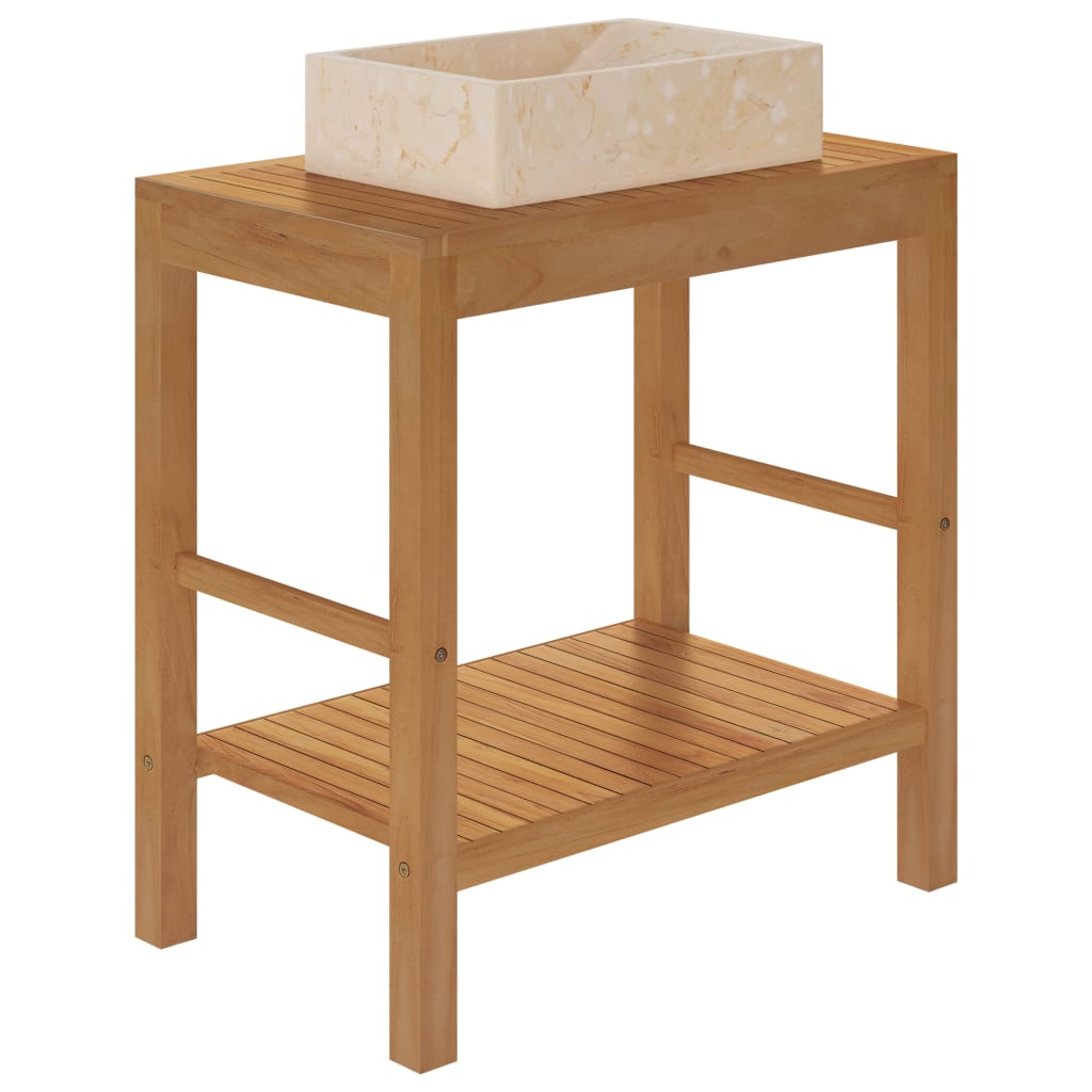 Waschtisch Massivholz Teak Mit Waschbecken Marmor