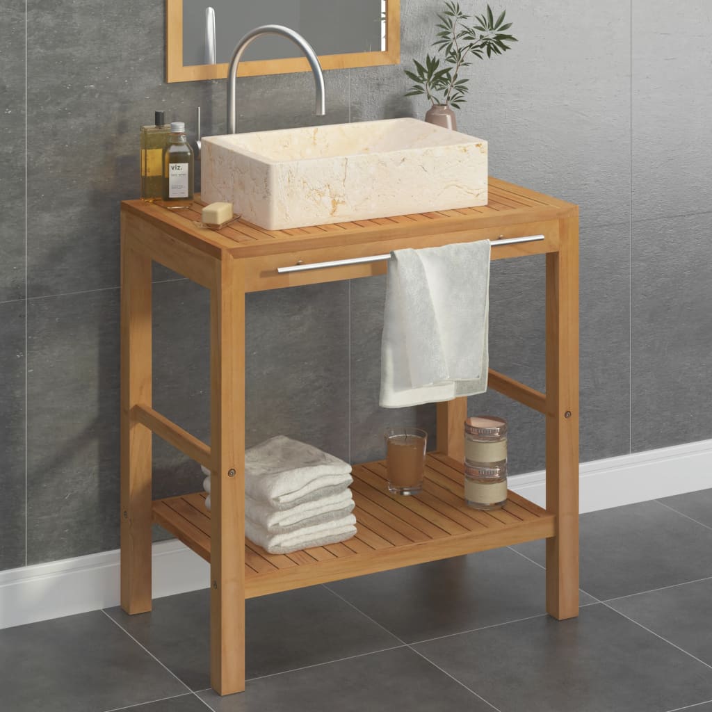 Waschtisch Massivholz Teak Mit Waschbecken Marmor