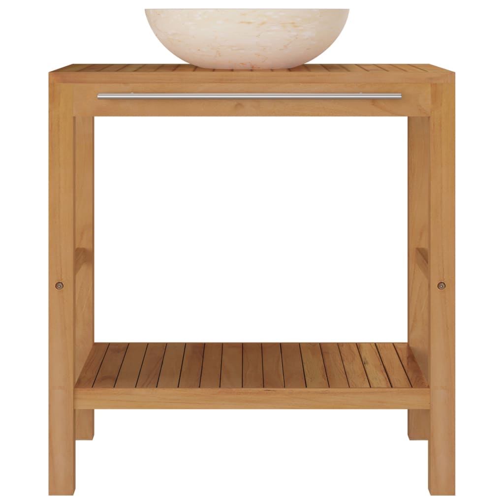 Waschtisch Massivholz Teak Mit Waschbecken Marmor
