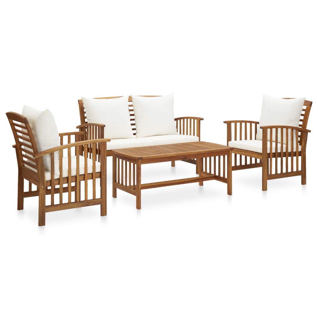 4-Tlg. Garten-Lounge-Set Mit Auflagen Massivholz Akazie Cremeweiß