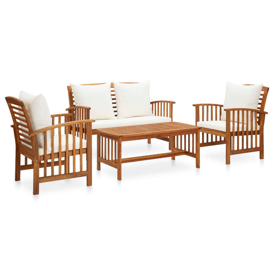 4-Tlg. Garten-Lounge-Set Mit Auflagen Massivholz Akazie Cremeweiß