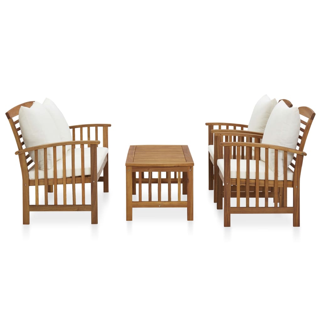 4-Tlg. Garten-Lounge-Set Mit Auflagen Massivholz Akazie Cremeweiß