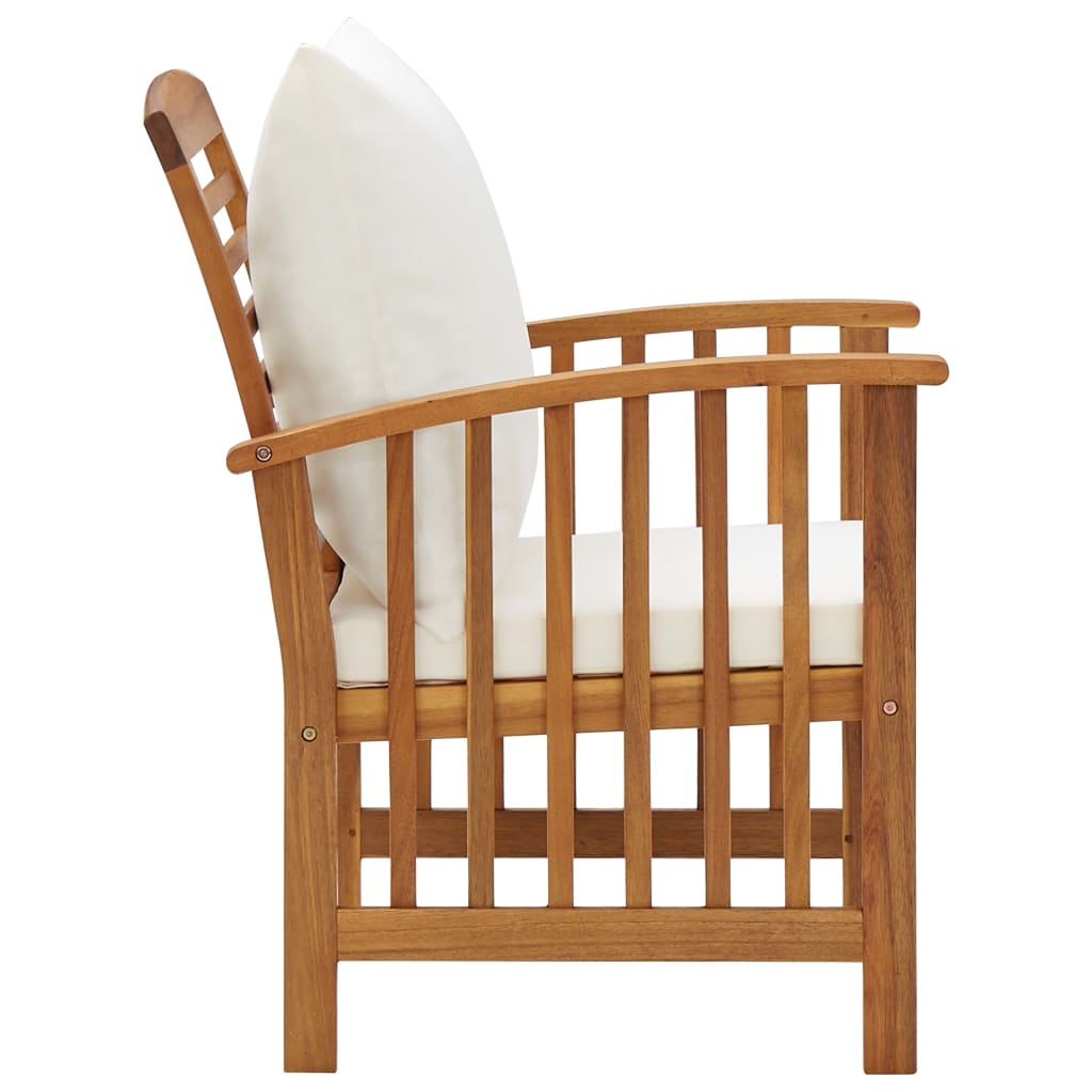 4-Tlg. Garten-Lounge-Set Mit Auflagen Massivholz Akazie Cremeweiß