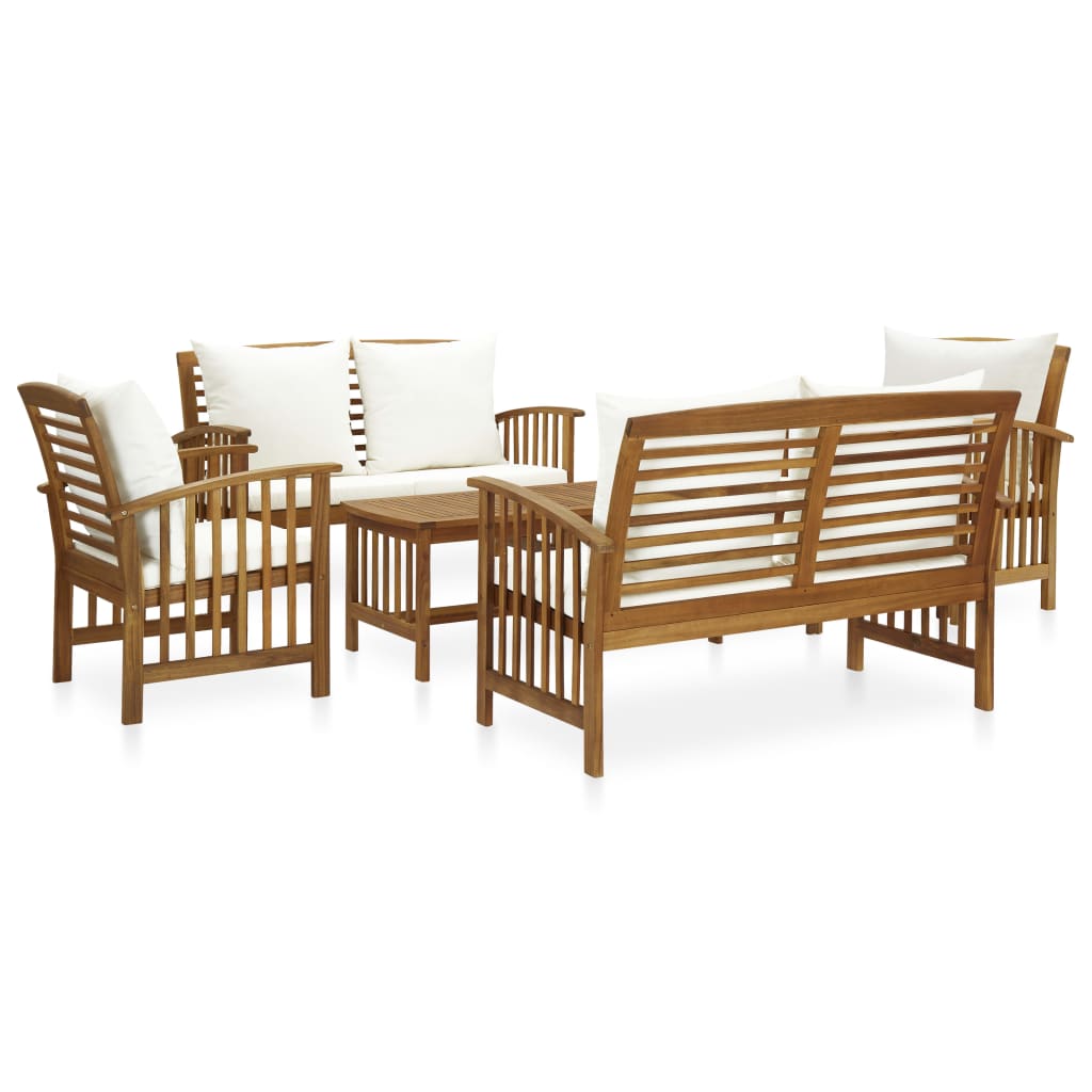 4-Tlg. Garten-Lounge-Set Mit Auflagen Massivholz Akazie Cremeweiß