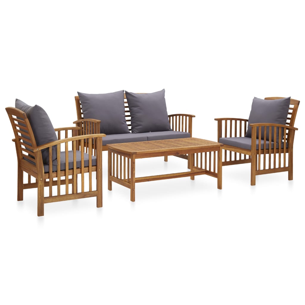 4-Tlg. Garten-Lounge-Set Mit Auflagen Massivholz Akazie Dunkelgrau