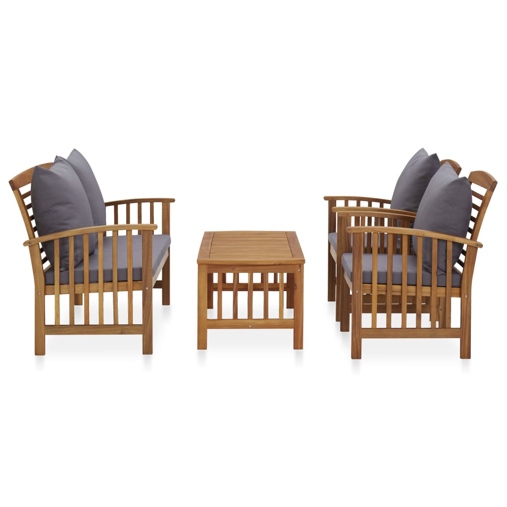 4-Tlg. Garten-Lounge-Set Mit Auflagen Massivholz Akazie Dunkelgrau