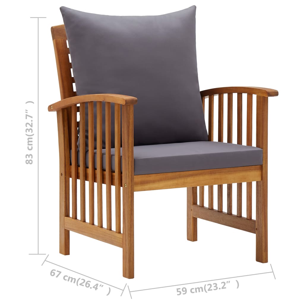 4-Tlg. Garten-Lounge-Set Mit Auflagen Massivholz Akazie Dunkelgrau
