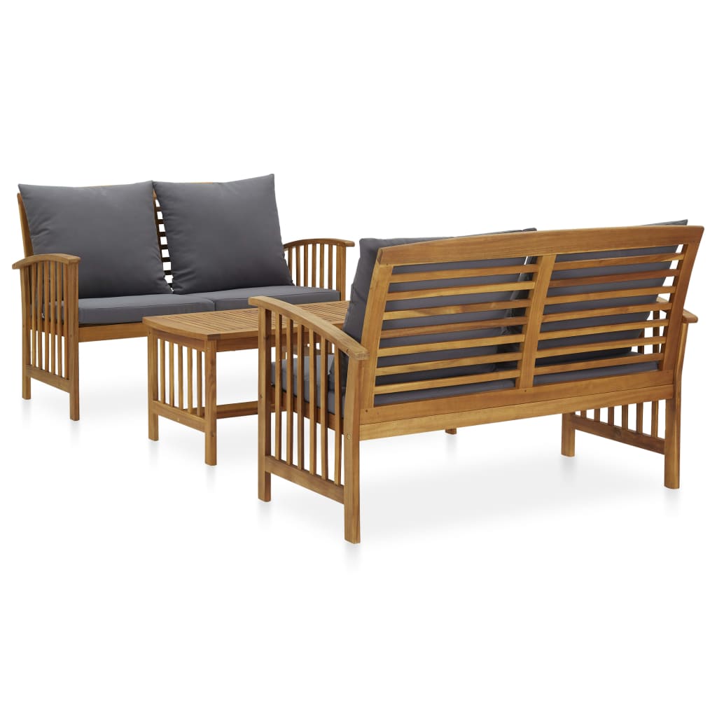 4-Tlg. Garten-Lounge-Set Mit Auflagen Massivholz Akazie Dunkelgrau
