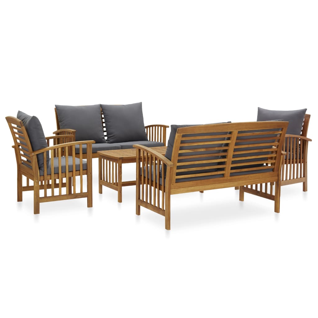 4-Tlg. Garten-Lounge-Set Mit Auflagen Massivholz Akazie Dunkelgrau