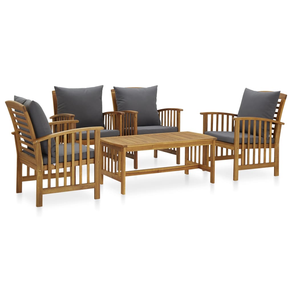 4-Tlg. Garten-Lounge-Set Mit Auflagen Massivholz Akazie Dunkelgrau