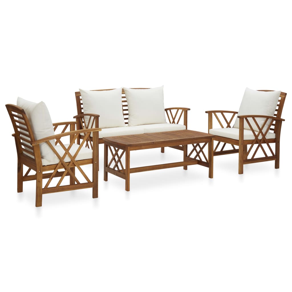 4-Tlg. Garten-Lounge-Set Mit Auflagen Massivholz Akazie Cremeweiß