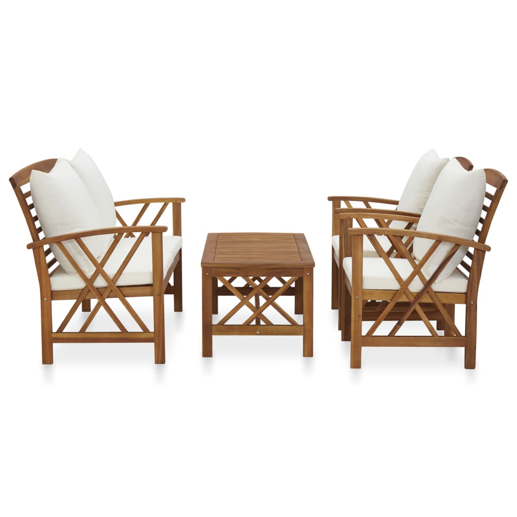 4-Tlg. Garten-Lounge-Set Mit Auflagen Massivholz Akazie Cremeweiß