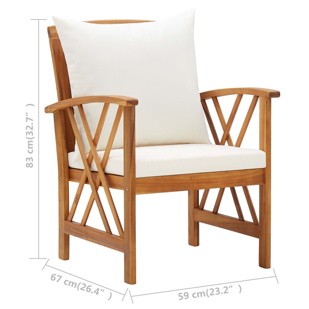 4-Tlg. Garten-Lounge-Set Mit Auflagen Massivholz Akazie Cremeweiß