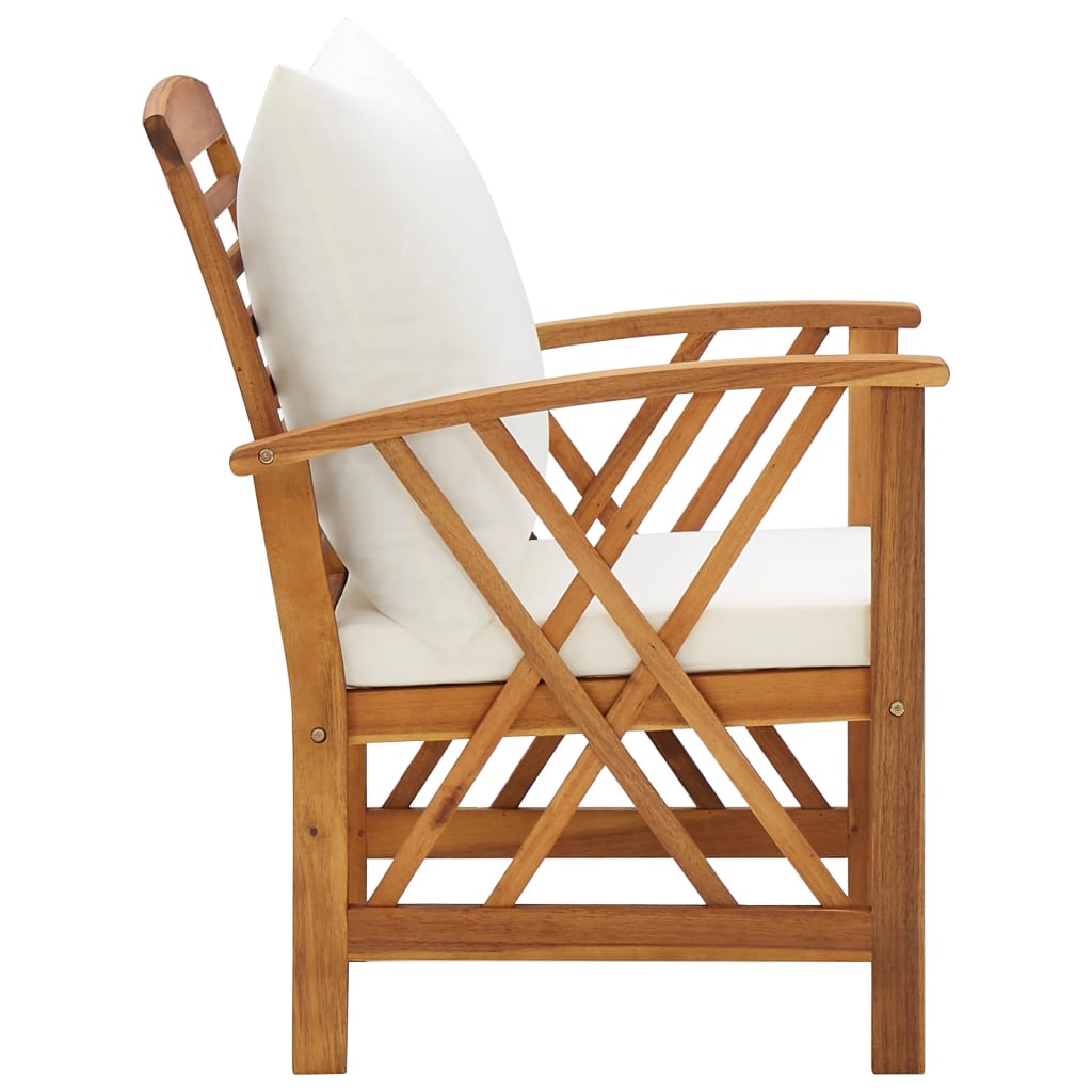 4-Tlg. Garten-Lounge-Set Mit Auflagen Massivholz Akazie Cremeweiß