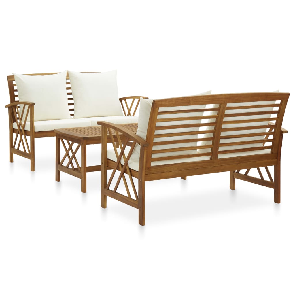 4-Tlg. Garten-Lounge-Set Mit Auflagen Massivholz Akazie Cremeweiß