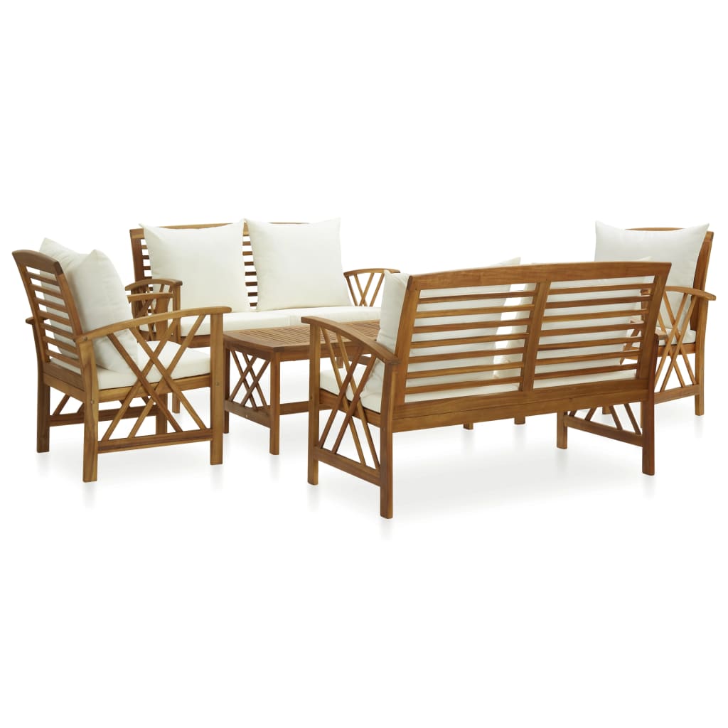 4-Tlg. Garten-Lounge-Set Mit Auflagen Massivholz Akazie Cremeweiß