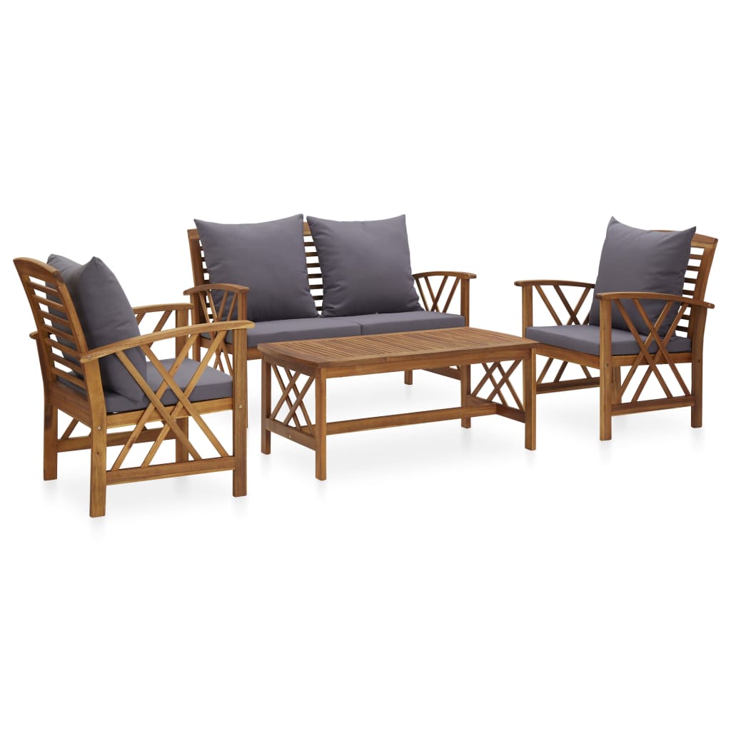 4-Tlg. Garten-Lounge-Set Mit Auflagen Massivholz Akazie Dunkelgrau