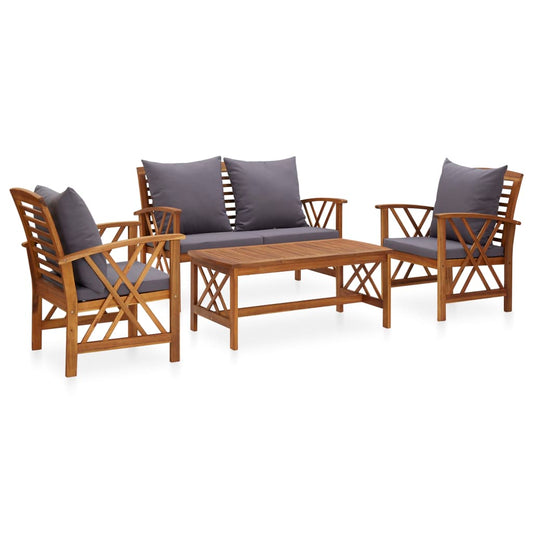 4-Tlg. Garten-Lounge-Set Mit Auflagen Massivholz Akazie Dunkelgrau