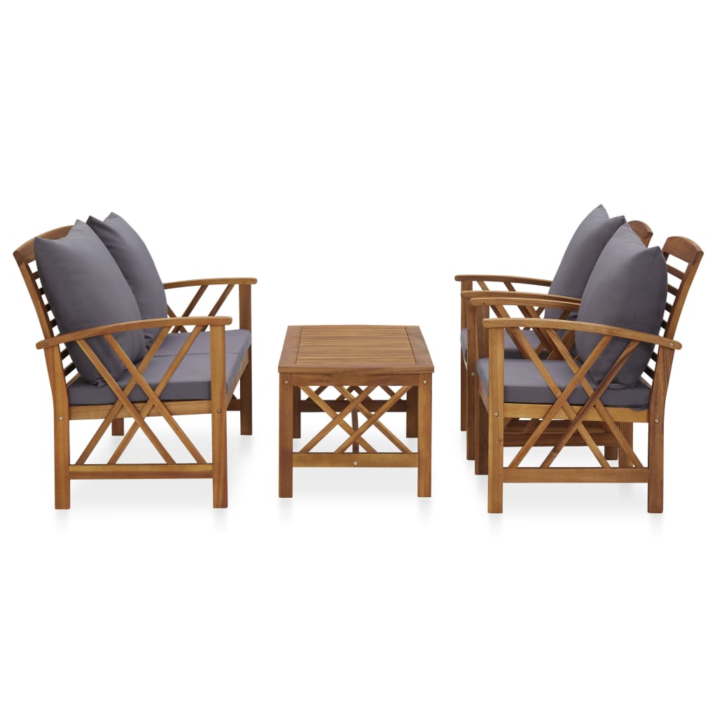 4-Tlg. Garten-Lounge-Set Mit Auflagen Massivholz Akazie Dunkelgrau